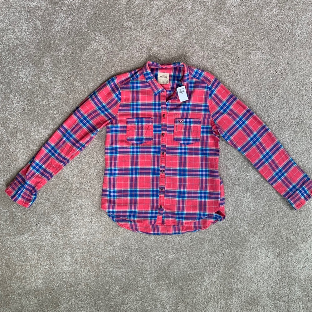 Pink and Blue Plaid Hollister Flannel